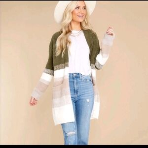 Barefoot Dreams Womens Small Green CozyChic Sunset Boyfriend Cardigan Open Front